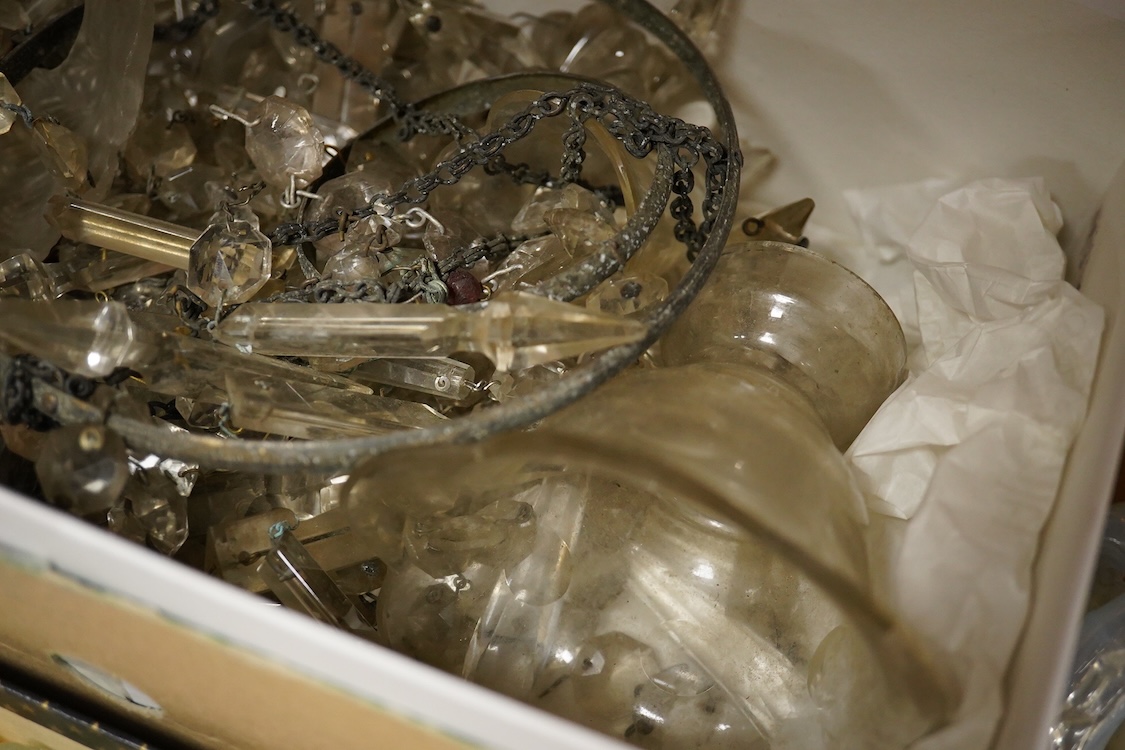 Various component parts of coloured Venetian floral chandeliers, glass central column 43cm high